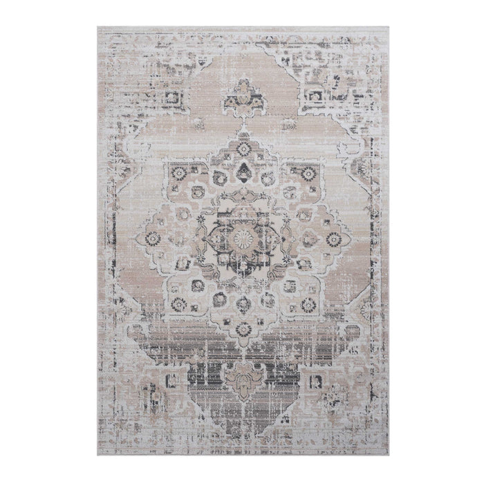 5' x 7' Medallion Non-Shedding Living Room Bedroom Dining Home Office Stylish And Stain Resistant Area Rug - Cream / Beige