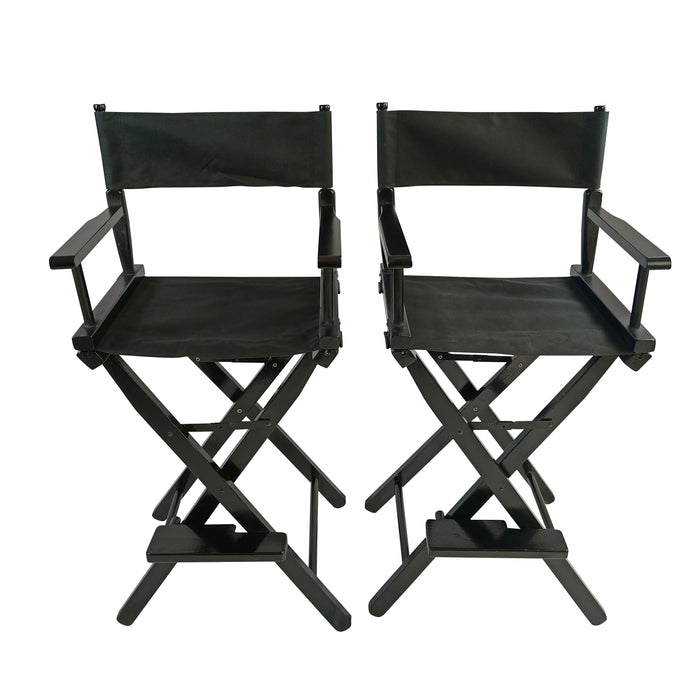 Casual Home Director's Chair, Black Frame / Black Canvas, Suitable For Adults, Foldable Style, (Set of 2) Populus - Black