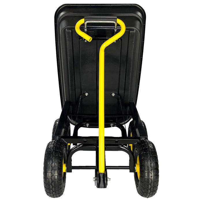 Garden Dump Cart With Steel Frame Outdoor Wagon With 10" Pneumatic Tires, 55L Capacity - Black