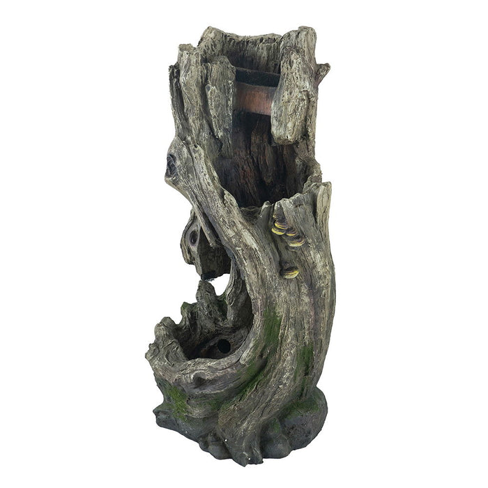 Indoor Outdoor Tree Trunk Fountain, Polyresin Rusitic Floor Standing Waterfall Fountain With Light, Natural Water Feature For Garden Lawn Porch Yard - Gray