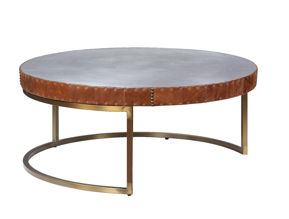 Tamas - Coffee Table - Aluminum & Cocoa Top Grain Leather - 16"