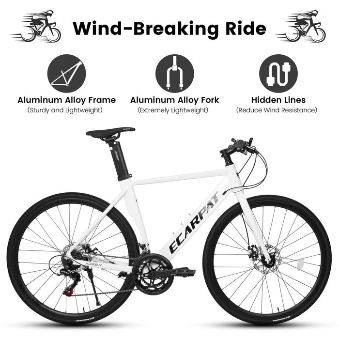 A28314 700C Ecarpat Road Bike, 14-Speed Shimano Disc Brakes, Light Weight Aluminum Frame, Racing Bike City Commuting Road Bicycle For Men Women - White