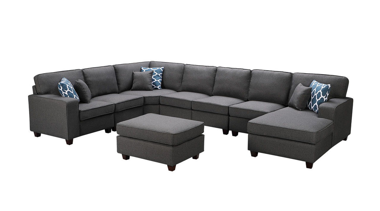 Faith - Linen 8 Piece Modular L-Shape Sectional Sofa Chaise And Ottoman