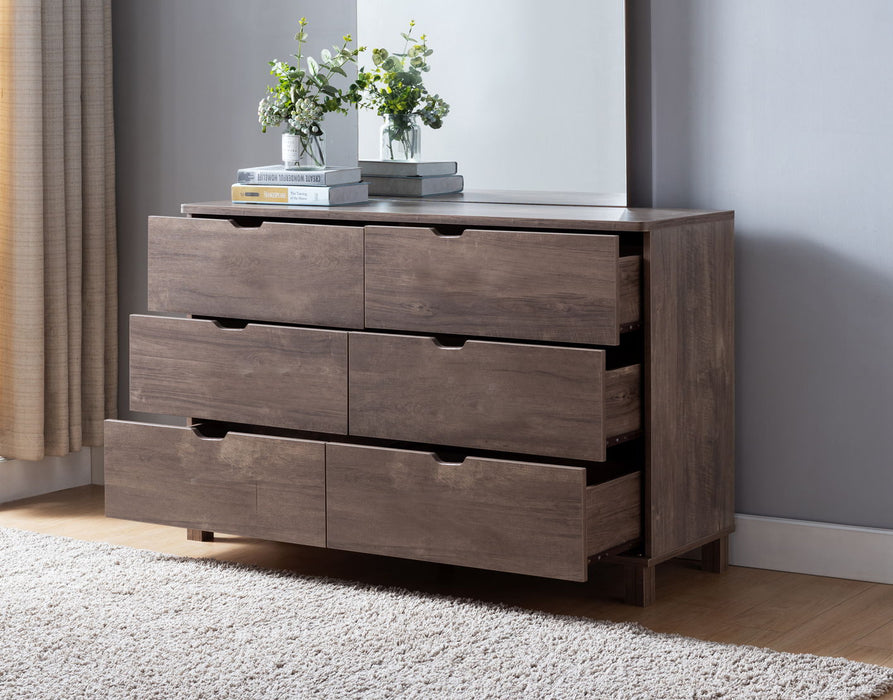 6 Drawer Wide Chest Dresser, Home Storage Chest Organizer With Cut-Out Curved Handles - Hazelnut