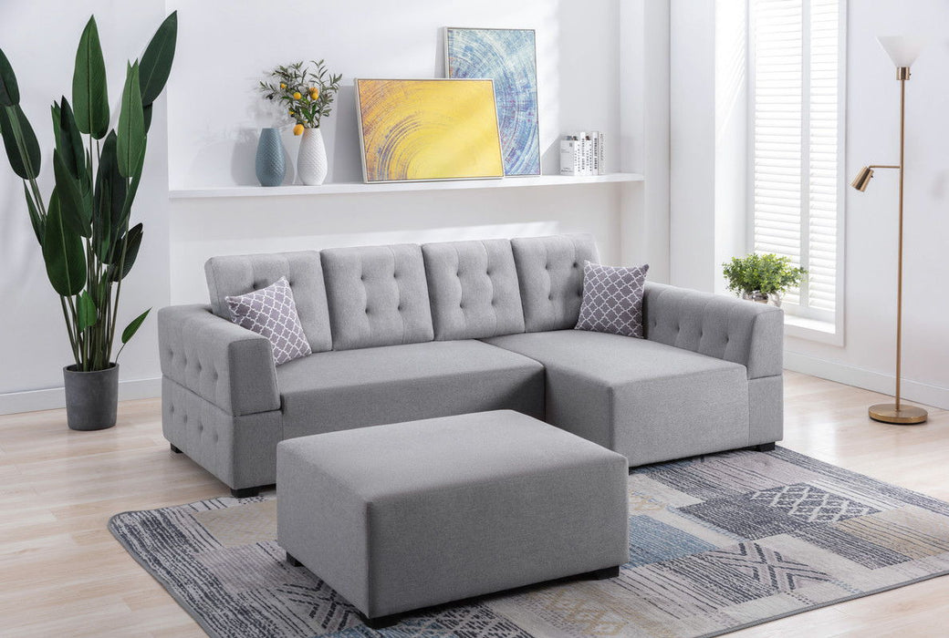 Ordell - Linen Fabric Sectional Sofa With Chaise Ottoman And Pillows