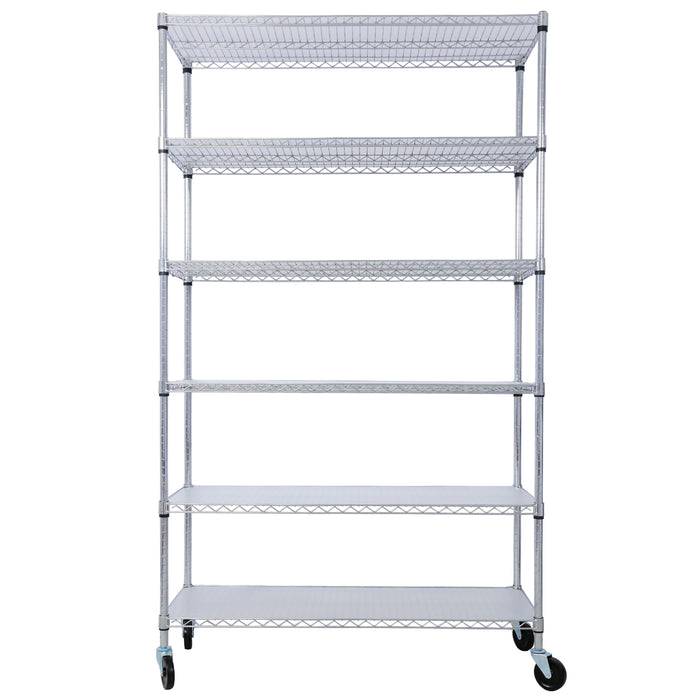 18" 6 Tier 6000Lbs Capacity Nsf Metal Shelf Wire Shelving Unit, Heavy Duty Adjustable Storage Rack With Wheels & Shelf Liners For Commercial Grade Utility Steel Storage Rack - Chrome