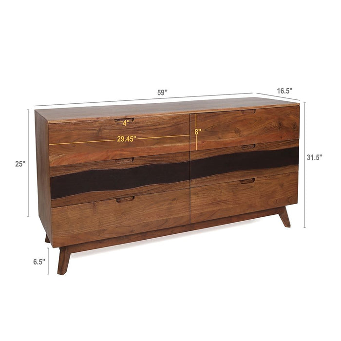 Six Drawer Sideboard, Wood Credenza / Cabinets / Chests / Nightstands - Sierra Brown