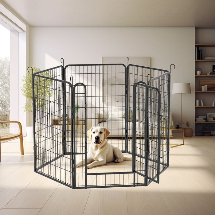 6 Panels Heavy Duty Metal Playpen With Door, Dog Fence Pet Exercise Pen For Outdoor, Indoor - Black