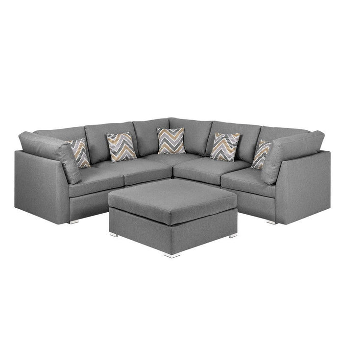 Amira - Fabric Reversible Sectional Sofa With Ottoman And Pillows