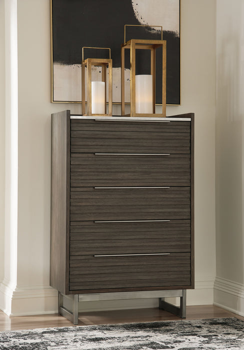 Arkenton - Grayish Brown / White - Five Drawer Chest