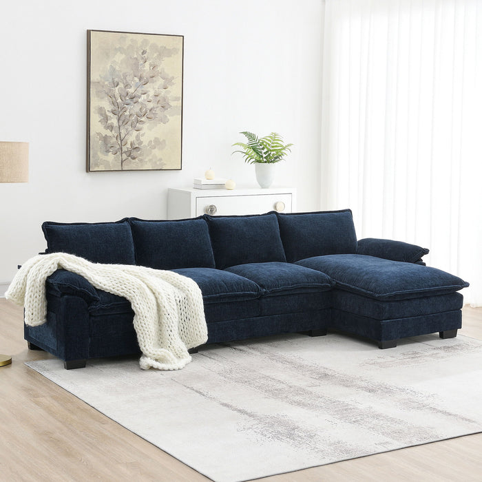 Modern L Shaped Chenille Cloud Sofa With Double Seat Cushions, 5 Seat Upholstered Indoor Furniture, Sleeper Sofa Couch With Chaise Lounge For Living Room, Apartment - Dark Navy