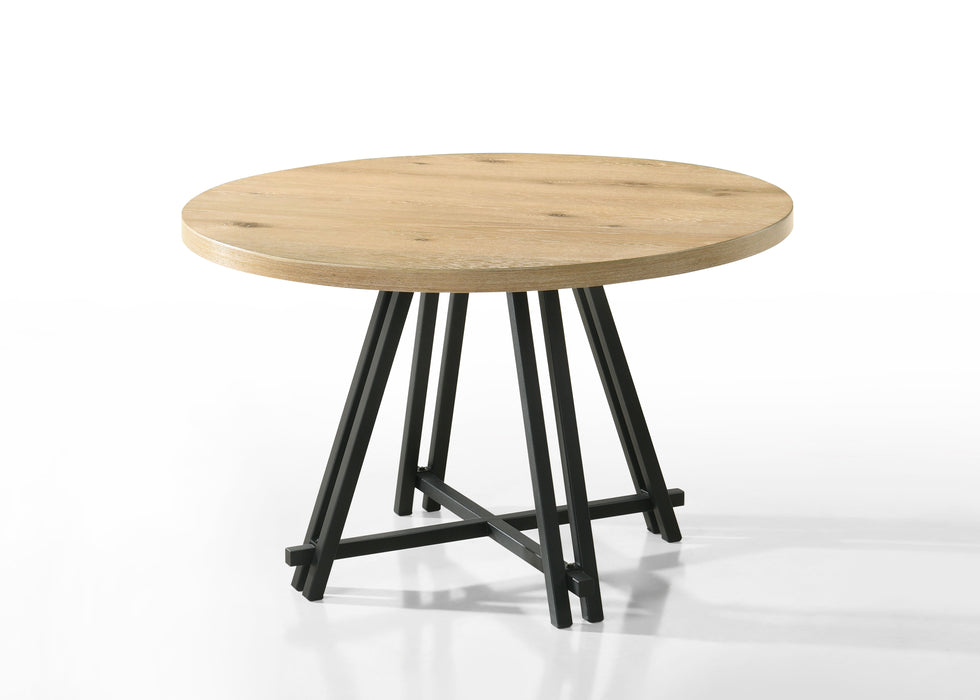 Tate - Round Dining Table With Metal Base - Oak Finish