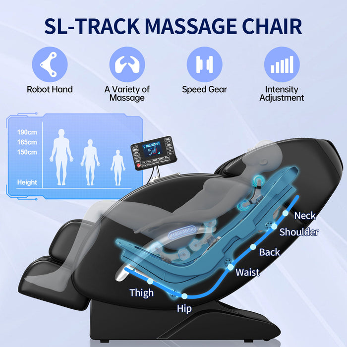 Full Body Massage Chair, Full Body Zero Gravity With 3D Massage Mechanism, 6 Auto Massage Mode, Waist And Calf Heater, Foot Roller, Bluetooth Speaker - Black