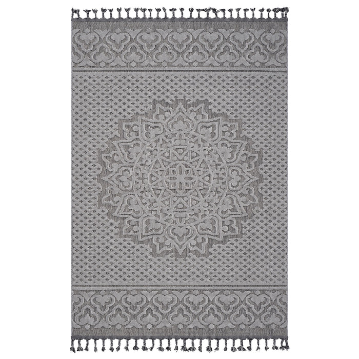 4' x 6' Medallion Indoor / Outdoor Area Rug - Gray / White