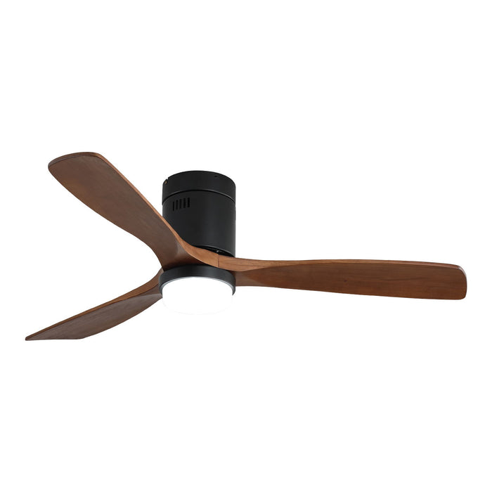 Wooden Ceiling Fan, With 18W LED Light 3 Solid Wood Blades, Remote Control Reversible Dc Motor With Etl Ceiling Fan For Home - Dark Brown / Black