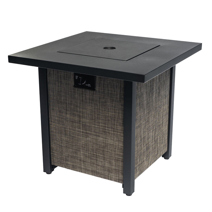 40000Btu Square Propane Fire Pit Table Steel Tabletop With Textilene Side Panel, Steel Lid And Rocks - Black / Gray