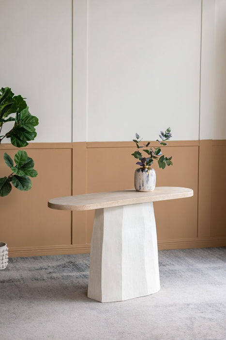 Decorative Console Table With Wooden Top And Magnesium Base - Brown White