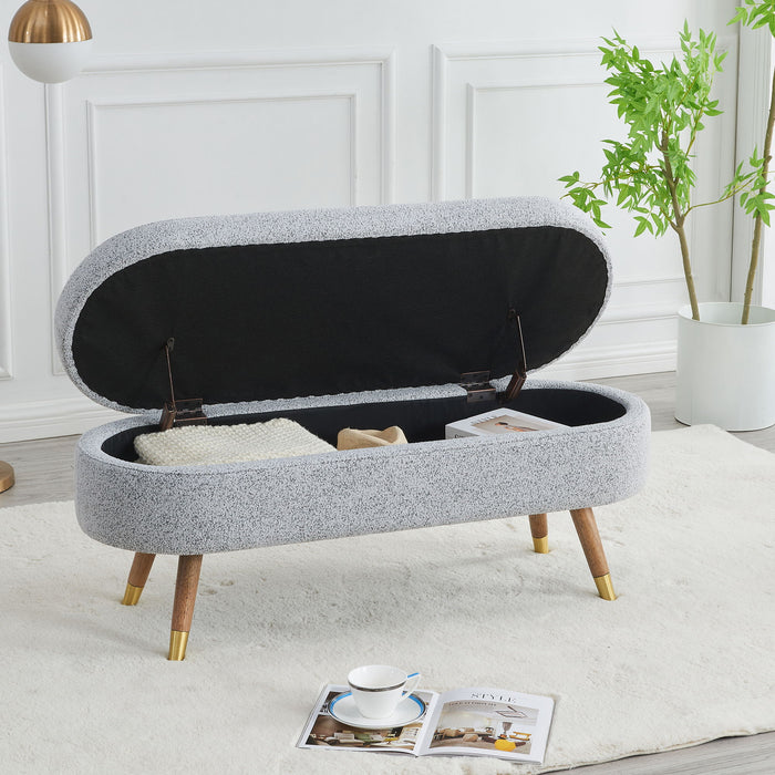 Storage Bench Upholstered Boucle Ottoman With Golden Metal Legs End Of Bed Bench For Bedroom, Living Room, Entryway, Bed Side