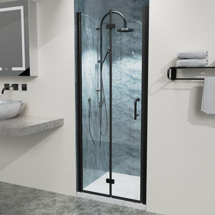 Bi-Fold - Semi-Frameless Shower Doors In Matte Black With Clear Glass - Chrome