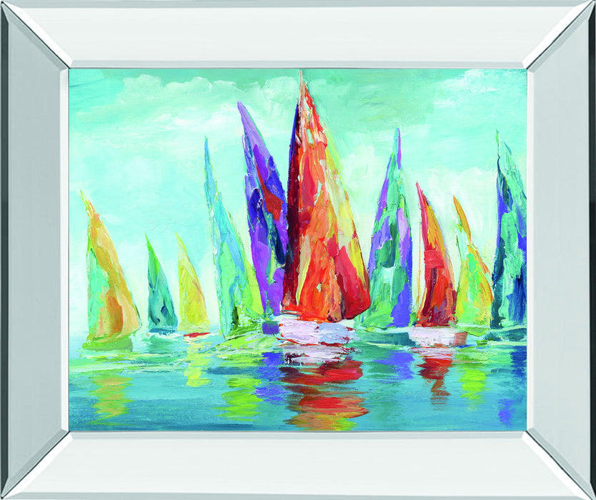 Fine Day Sailing I By Nan - Mirror Framed Print Wall Art - Blue