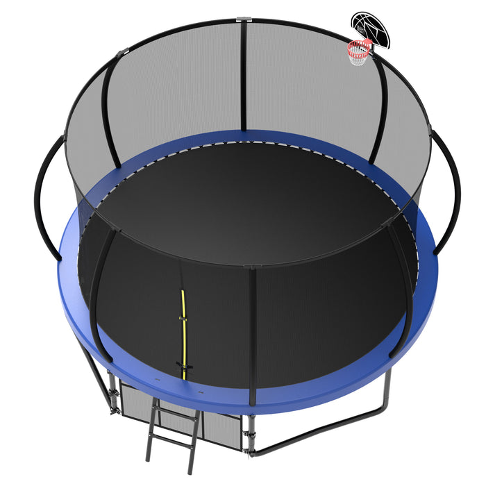 12' Recreational Kids Trampoline With Safety Enclosure Net & Ladder, Outdoor Recreational Trampolines