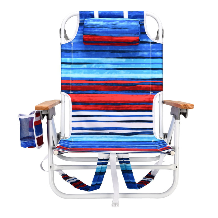 Backpack Beach Chair For Adults, Beach Towel, 5 Position Chair With Pouch Folding Lightweight Positions Back Pack, 1 Piece - Blue / Red