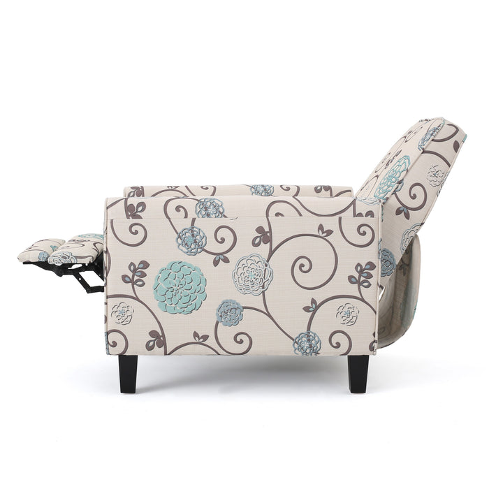 Floral Print Push Back Chair For Elegant Home Decor - White / Blue