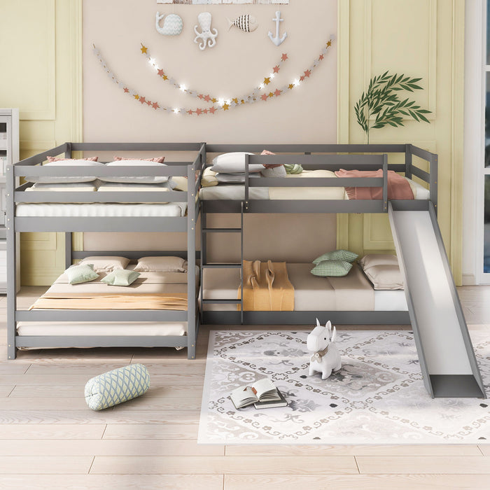 Kids Furniture - Shaped Bunk Bed With Slide And Short Ladder