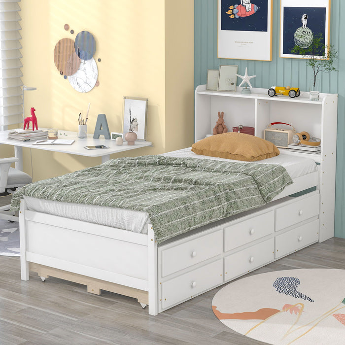 Twin Bed With Bookcase - White