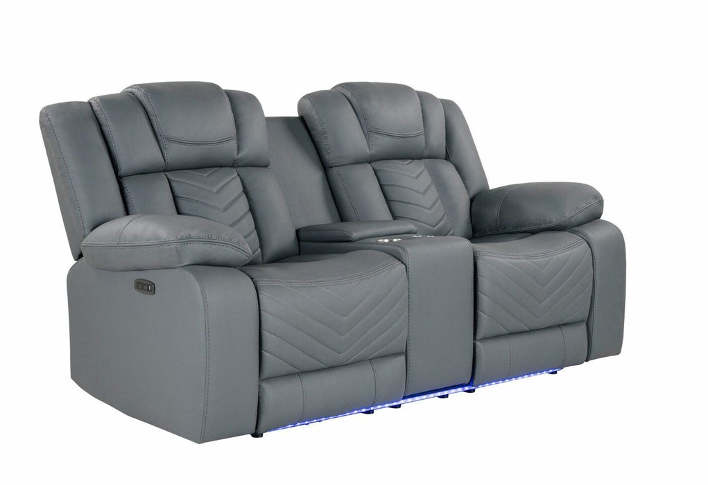 Raize - 10 Power Console Reclining Loveseat With LED - Gray