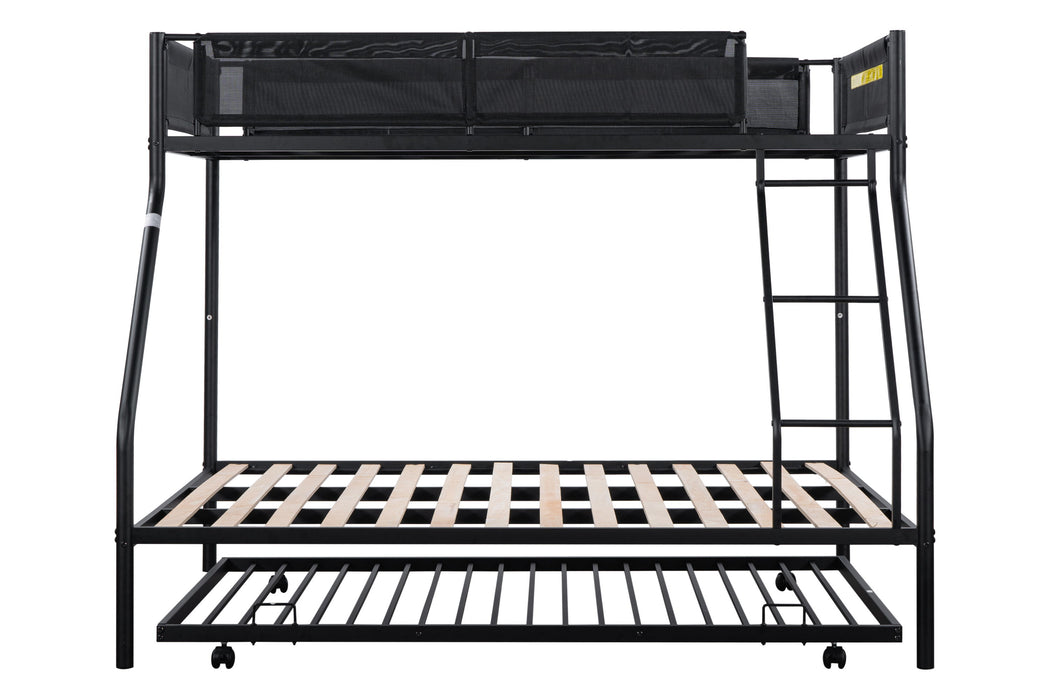 Twin Over Full Metal Bunk Bed With Trundle - Black