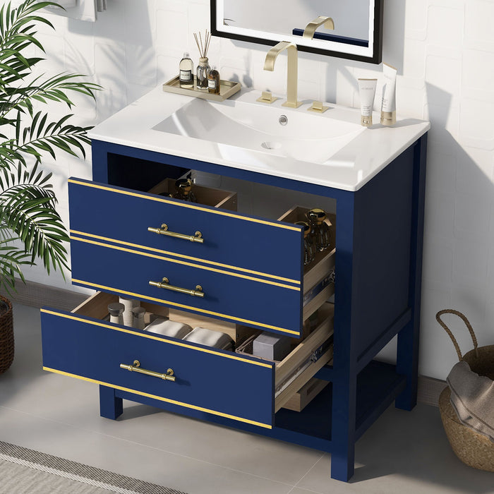 Modern Bathroom Vanity Cabinet Combo With Open storage, Two Drawers