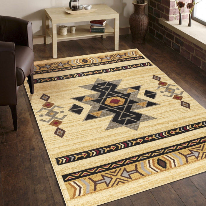 Tribes - 2' X 3' Southwest Polyester Area Rug - Cream