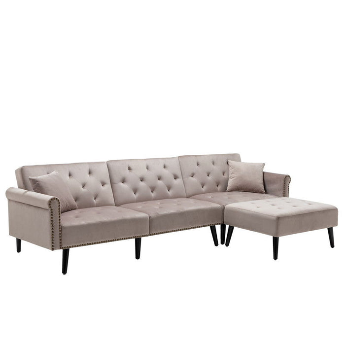 Piper - Velvet Sofa Bed With Ottoman And 2 Accent Pillows (Set of 2)