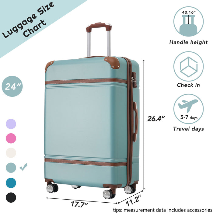 Hardshell Luggage With Tsa Lock, 24" Expandable Lightweight Suitcase With Spinner Wheels, Single Vintage Luggage