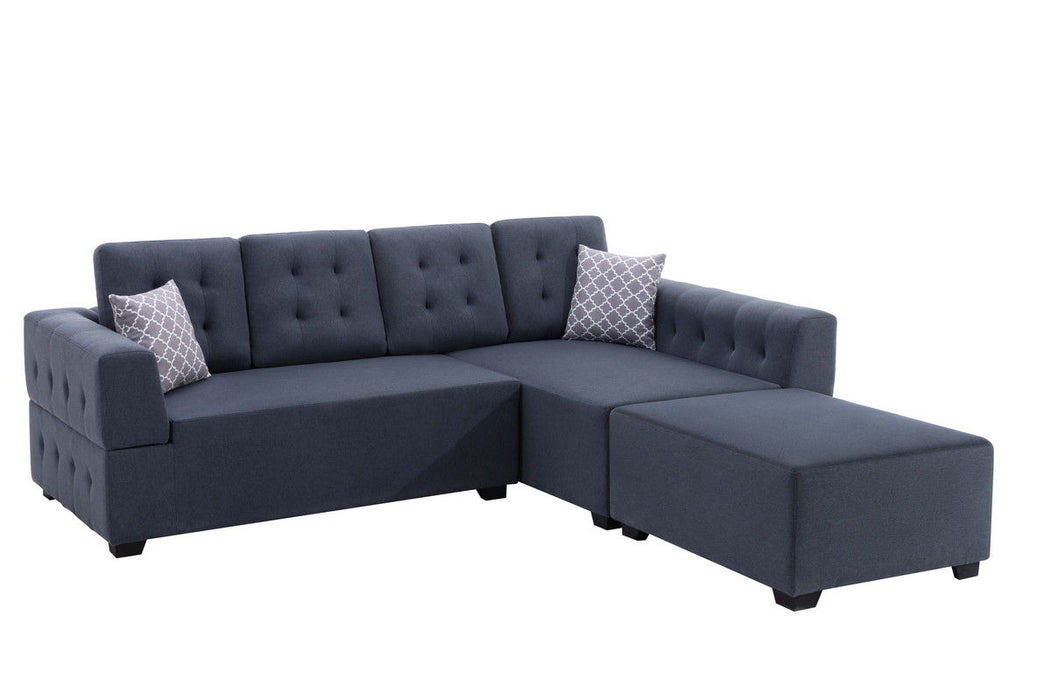 Ordell - Linen Fabric Sectional Sofa With Chaise Ottoman And Pillows