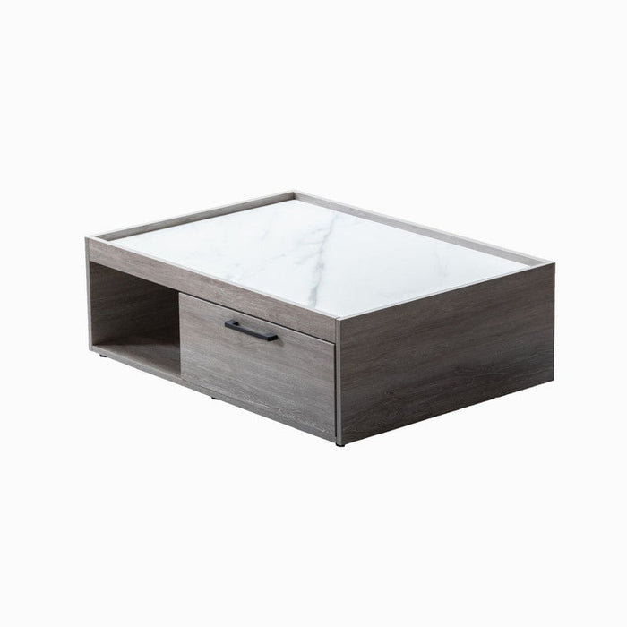 Apollo - Coffee Table With Faux Marble Finish Top With Drawer - Oak