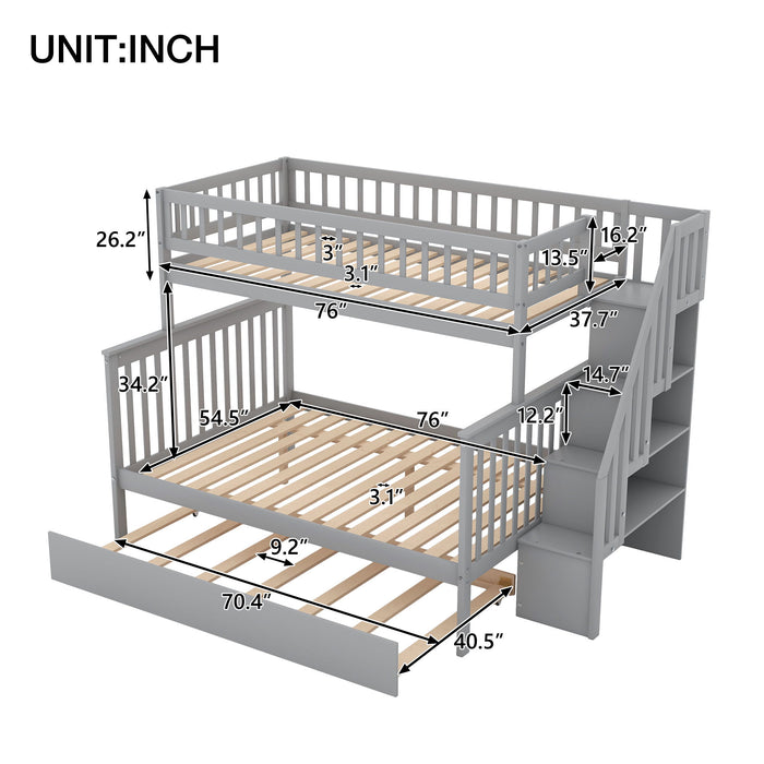 Kids Furniture - Bunk Bed With Trundle And Staircase