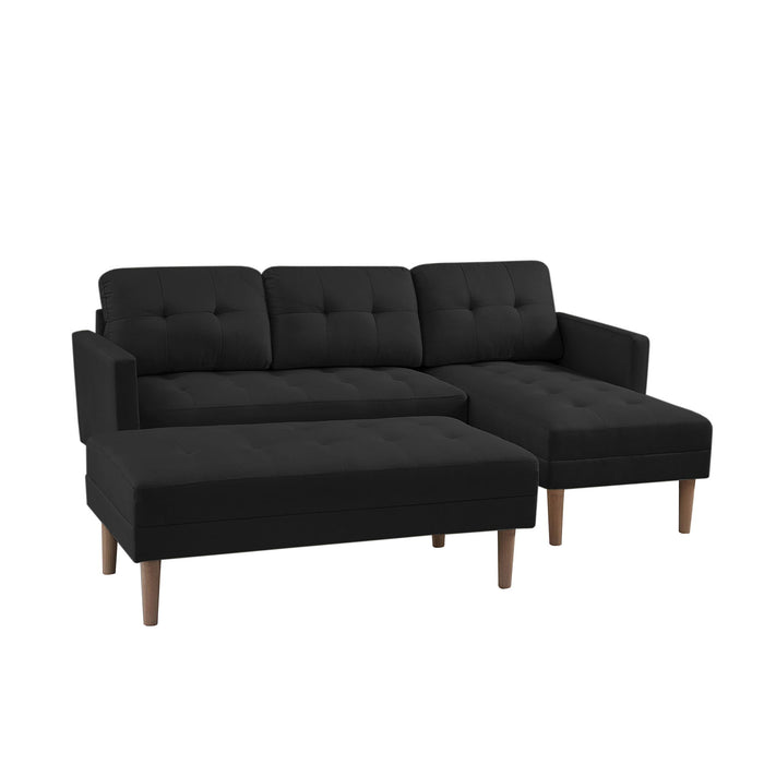 Fabric Right Facing Sectional Sofa Bed, L-Shape Sofa Chaise Lounge With Ottoman Bench