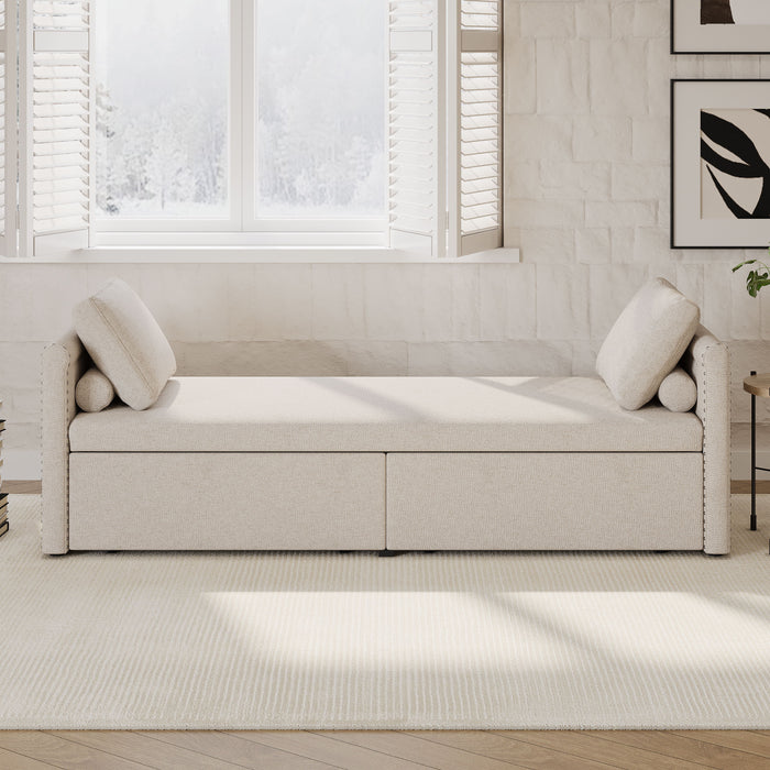 Modern Upholstered Chaise Lounger Daybed With Pillows Small Single Daybed, No Mattress Needed