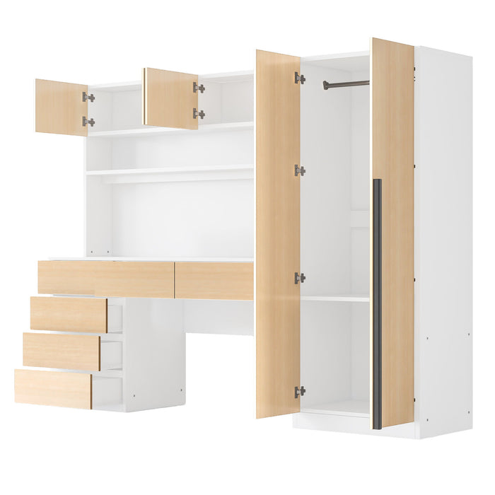 2 Door Storage Desk Wardrobe For Bedroom With Shelves And Drawers