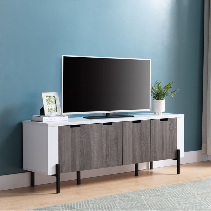 60" Two-Toned TV Stand With Four Cabinet Doors, Storage Cabinet - White & Distressed Grey