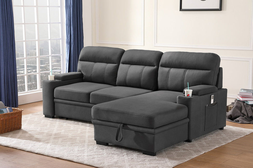 Kaden - Fabric Sleeper Sectional Sofa Chaise With Storage Arms And Cupholdeк