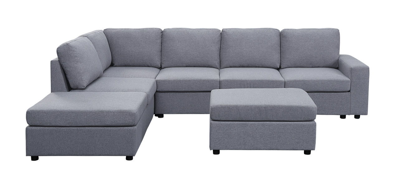 Cassia - Linen 7 Seat Reversible Modular Sectional Sofa With Ottoman