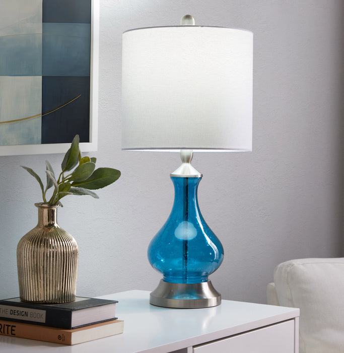 Jasmine - Contemporary Lamp - Clear Sapphire Blue Seeded / Nickel / White