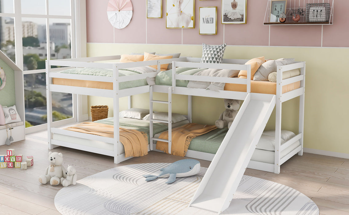 Kids Furniture - Shaped Bunk Bed With Slide And Short Ladder