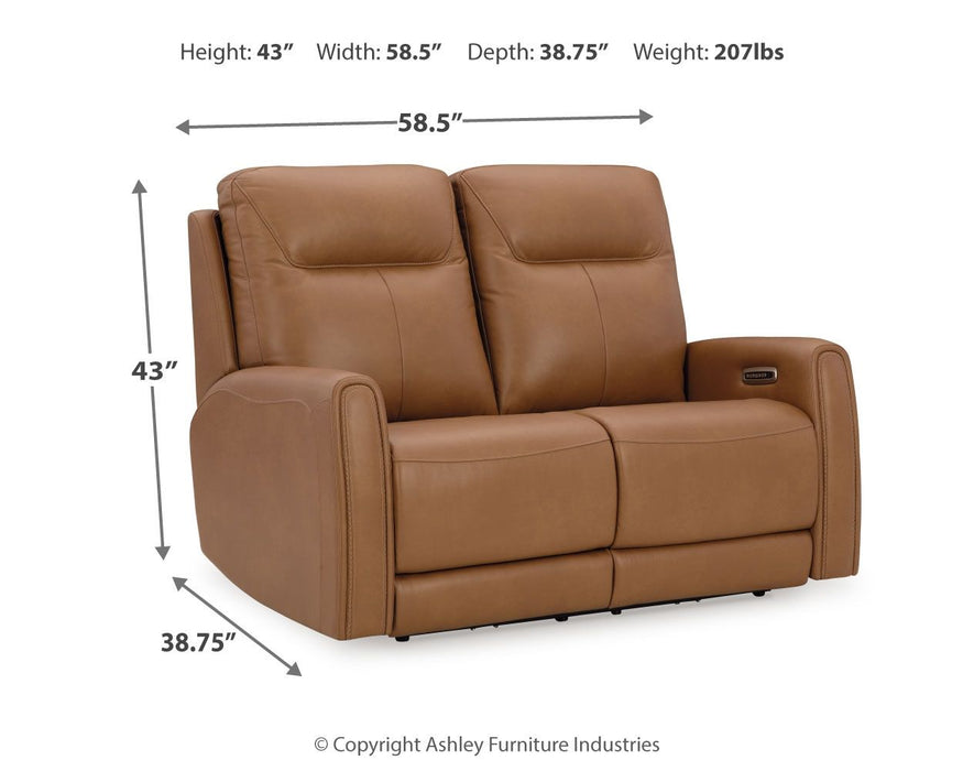 Tryanny - Caramelo - Loveseat reclinável elétrico/ Encosto de cabeça ajustável