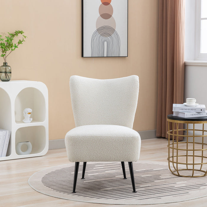 Boucle Upholstered Armless Accent Chair Modern Slipper Chair, Cozy Curved Wingback Armchair, Corner Side Chair