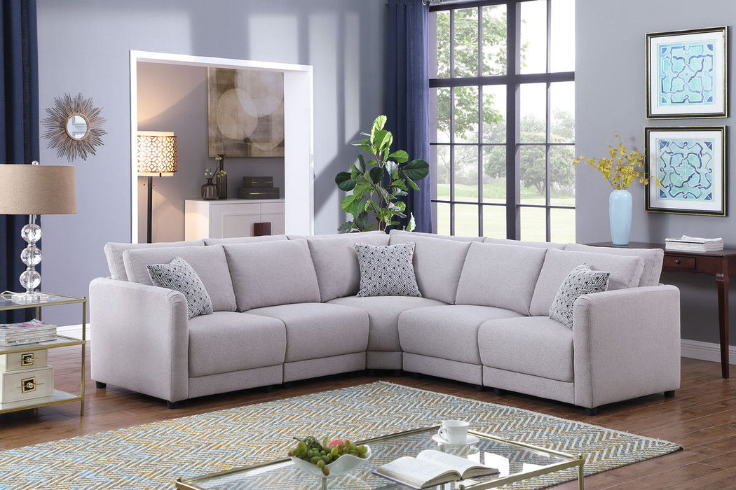 Penelope - Linen Fabric Reversible L-Shape Sectional Sofa With Pillows - Light Gray
