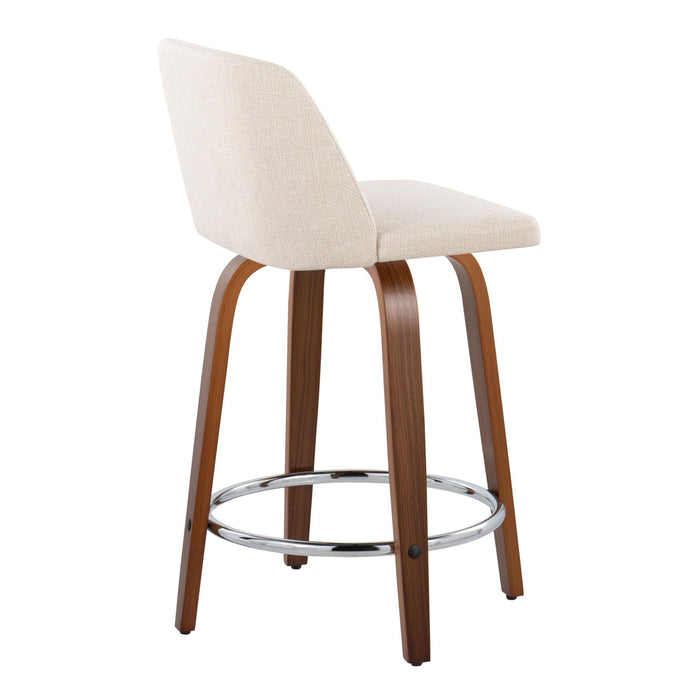 Toriano - Mid Century Modern Fixed Height Counter Stool With Swivel With Round Footrest (Set of 2)